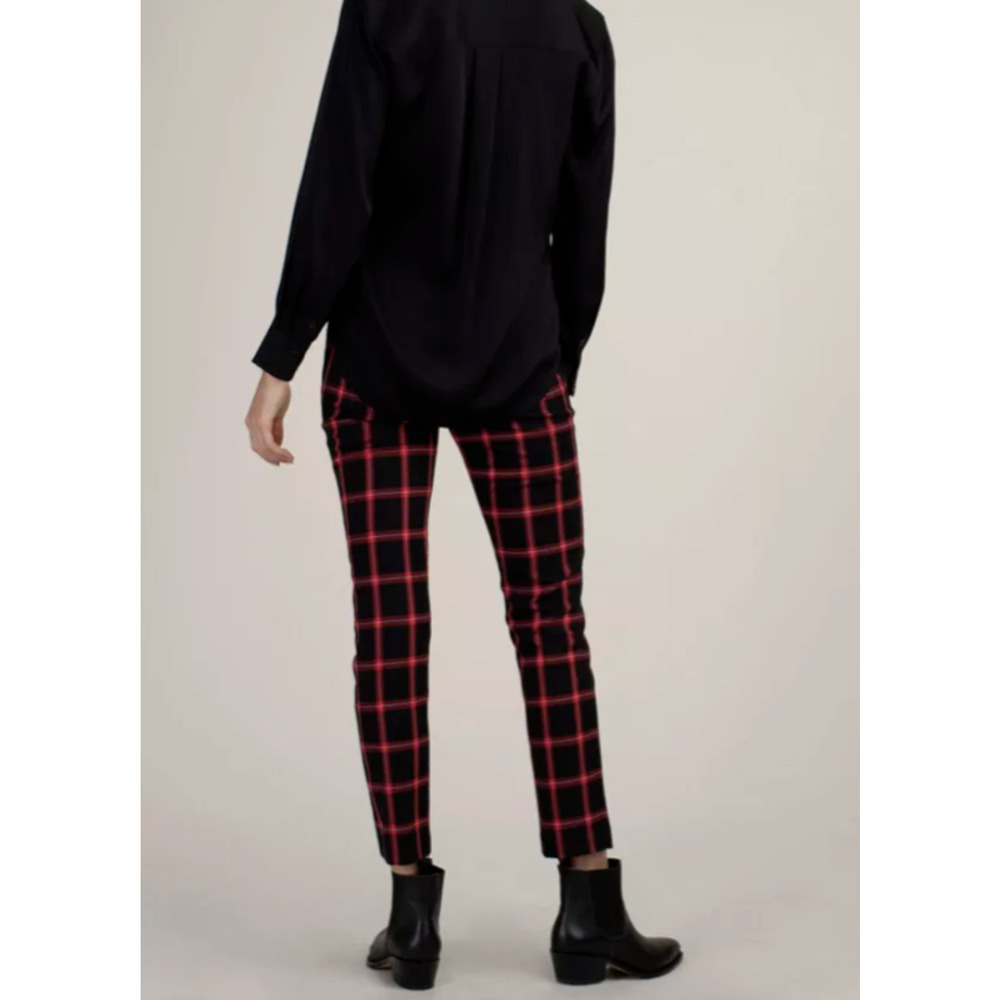 TRINA TURK Women’s Plaid Montebello Dress Ankle Pants Black & Red 6 Medium Prepp - Picture 2 of 11